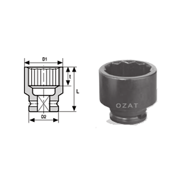 IMMAGINE 1 SQ DRIVE 12 POINT SOCKETS REGULAR LENGTH 1 Avvitatori per assemblaggio industriale La miglior qualità di una bussola per avvitatura è riscontrabile dalla capacità di sopportare il maggior numero di colpi ad impatto generati dagli  utensili, dalla precisione con cui avviene l’accoppiamento tra l’albero di uscita dell’avvitatore ed il drive ( attacco quadro) della bussola  e dalla qualità del materiale in cui la bussola viene realizzata. Le bussole OZAT di Airtechnology  sono inoltre realizzate con speciali lavorazioni che combinano le tradizionali elettroerosioni  in uno speciale bagno chimico .Tale procedimento conferisce alle bussole caratteristiche di resistenza all’usura e robustezza all’utilizzo  uniche nel mercato.