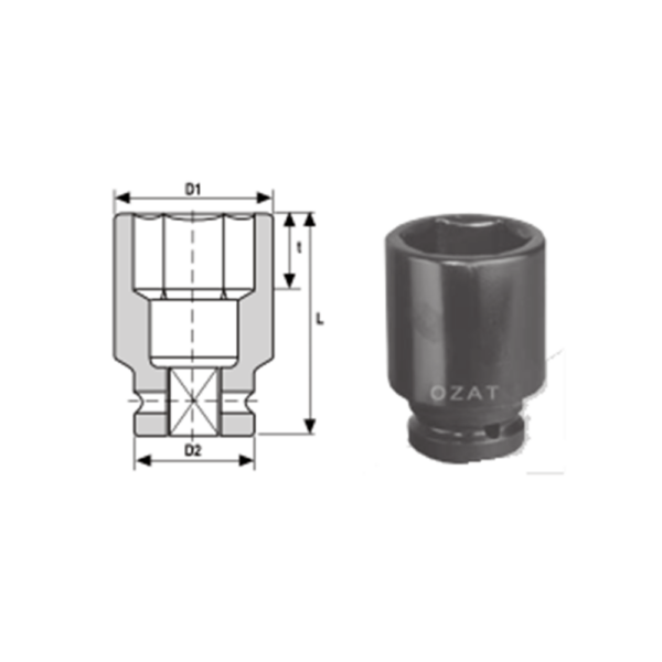 IMMAGINE2 1 1 2 SQ DRIVE 6 POINT SOCKETS LONG 1 Avvitatori per assemblaggio industriale La miglior qualità di una bussola per avvitatura è riscontrabile dalla capacità di sopportare il maggior numero di colpi ad impatto generati dagli  utensili, dalla precisione con cui avviene l’accoppiamento tra l’albero di uscita dell’avvitatore ed il drive ( attacco quadro) della bussola  e dalla qualità del materiale in cui la bussola viene realizzata. Le bussole OZAT di Airtechnology  sono inoltre realizzate con speciali lavorazioni che combinano le tradizionali elettroerosioni  in uno speciale bagno chimico .Tale procedimento conferisce alle bussole caratteristiche di resistenza all’usura e robustezza all’utilizzo  uniche nel mercato.