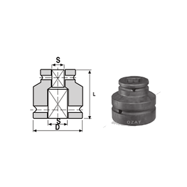 IMMAGINE 3 1 2 SQ DRIVE TWO SIDE FEMALE ADAPTORS 1 Avvitatori per assemblaggio industriale La miglior qualità di una bussola per avvitatura è riscontrabile dalla capacità di sopportare il maggior numero di colpi ad impatto generati dagli  utensili, dalla precisione con cui avviene l’accoppiamento tra l’albero di uscita dell’avvitatore ed il drive ( attacco quadro) della bussola  e dalla qualità del materiale in cui la bussola viene realizzata. Le bussole OZAT di Airtechnology  sono inoltre realizzate con speciali lavorazioni che combinano le tradizionali elettroerosioni  in uno speciale bagno chimico .Tale procedimento conferisce alle bussole caratteristiche di resistenza all’usura e robustezza all’utilizzo  uniche nel mercato.