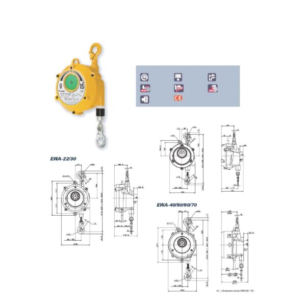 EWA DIMENSIONI Avvitatori per assemblaggio industriale B Series Spring Balancers are designed to increase productivity in any situations where repetitive or prompt vertical movement of fixed load is required.